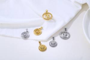 Perhiasan Pria terlaris liontin santo <span class=keywords><strong>Christopher</strong></span> 18K emas baja tahan karat koin bulat jimat religius kalung <span class=keywords><strong>Christopher</strong></span> - Product Image 6