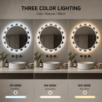 Smart Round LED Bathroom Vanity Mirror with Front & Backlit Lighting, Stepless Dimming, 3 Color Temperature, Anti-Fog,Bluetooth