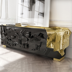 Credenza Moderna Nordica per Sala da Pranzo, Soggiorno e Ingresso, Finitura in Lacca Nera e Dettagli in Ottone Lucido - Product Image 2