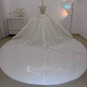 Lsjj135 New Tulle <b>Ball</b> Gown With Sweetheart Neckline Brush Train Beaded Floral Appliques Plus Size Wedding Dress Jancember - Product Image 4