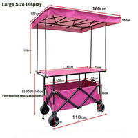 Chariot de transport multifonctionnel 420L Grande capacité Chariot pliable robuste Chariot à roulettes Pliage réglable Stand de vente de collations
