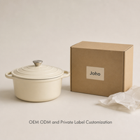 Batterie de cuisine en fonte émaillée Joho, comprenant un faitout, une cocotte et une poêle, couleur crème, pour la cuisson, vente en gros, OEM, ODM, fournisseur en gros
