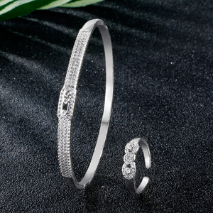 SP1024 rakol 2022สร้อยข้อมือเพทายชุบทองแบบเรียบง่ายและชุดเครื่องประดับแหวน - Product Image 2