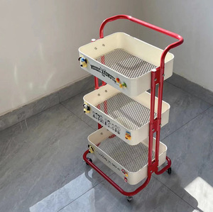 Wholesales Multifunctional Modern Minimalist Carbon Steel <strong>Kitchen</strong> Mobile Shelving <strong>Unit</strong> 4-tiered Movable Snack <strong>Storage</strong> Cart - Product Image 2