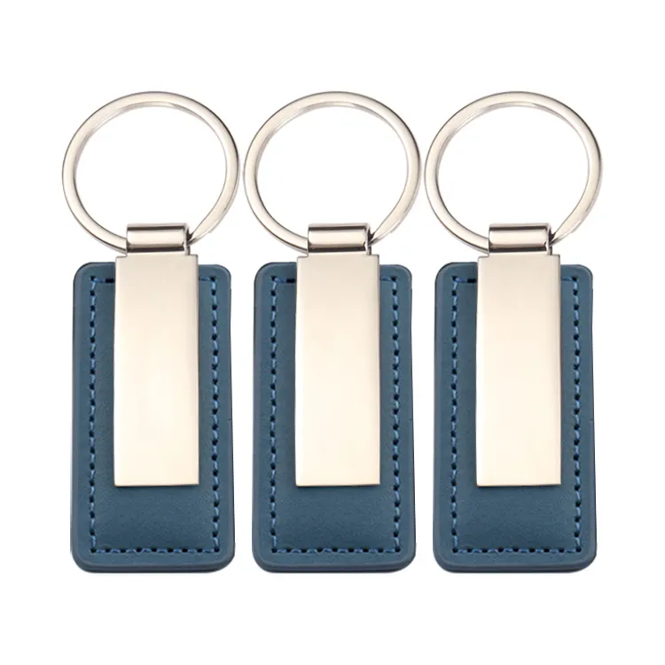 Wholesale Promotional Metal Custom Leather Keychain Luxury Car Pu Leather Keychain Silver Leatherette Key Tag Adversting