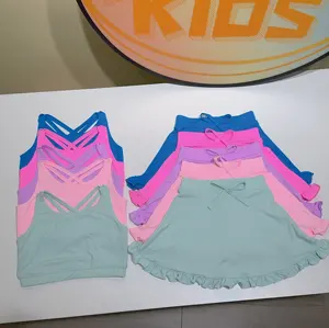 Reggiseni da allenamento alla moda per bambine + gonne 2 in1 pantaloncini da Tennis per bambini e bambini gonne da ginnastica Set di abbigliamento da ragazza