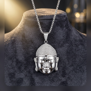 Custom <b>Buddha</b> Head Pendant <b>Necklace</b> | 925 Sterling Silver Moissanite Freshwater Pearl <b>Buddha</b> Face Pendant | Spiritual Hip Hop - Product Image 3