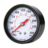 High Precision 0-250 PSI Back Mount Pressure Gauge Triple Scale Dial Red Pointer Brass NPT Connection for Air Gas