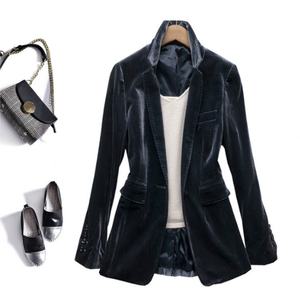 Blazer Negro Elegante para Mujer, Blazer de Terciopelo, Trajes Casuales - Product Image 2