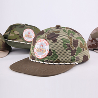 Casquette Snapback Ajustable à 5 Panneaux, Bord Plat, Respirante, en Maille Intégrale, avec Logo Personnalisé, Motif Camouflage Vintage, pour Pêche et Chasse en Extérieur