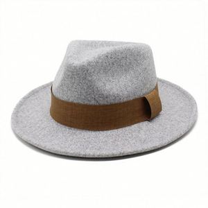 Autumn Fall Winter 2021 New Shape High Quality Luxury Faux Wool Felt Wide Brim Fedora <b>Hat</b> Men - Product Image 5