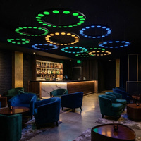 Lustre suspendu circulaire en métal noir avec anneau LED RGB pour la décoration intérieure de bars, KTV, salles de jeux électroniques, cafés et magasins