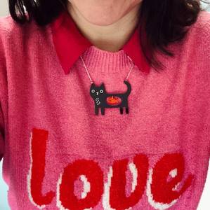 Collar de acrílico impermeable lindo gato negro gato peculiar y pez collar de gato Kawaii regalo relleno en Color negro - Product Image 6