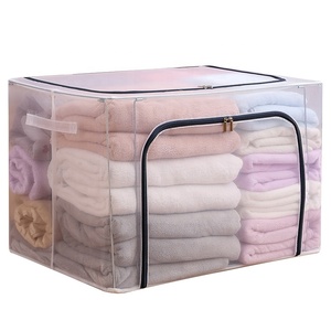 Nylon Mesh Quilt Clothes Storage Box Transparent Dustproof Bag Folding Steel Frame Breathable Pillow Blanket Closet Organizer