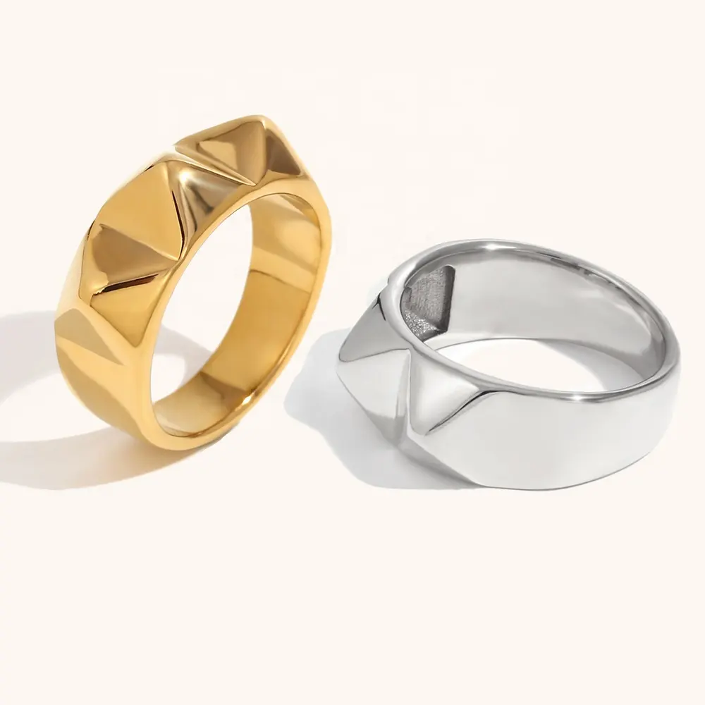 Anel Dingran 18K ouro minimalista punk anéis geométricos joia à prova d'água de aço inoxidável 316L