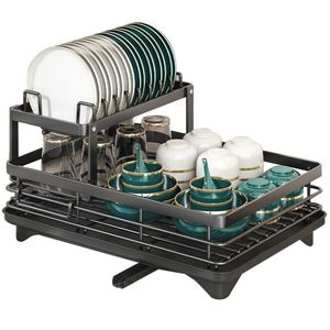 Égouttoir à vaisselle 2 niveaux en fil métallique, style unique, pour cuisine domestique, avec plateau de drainage - Product Image 1