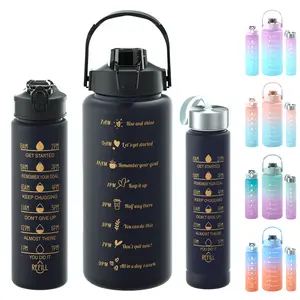 1Pc 2l/0.8l 3 In 1 Direct Drinken Plastic Sport Bpa Gratis Gym Fitness Motiverende Waterflessen Set Van 3 Met Tijdmarkering