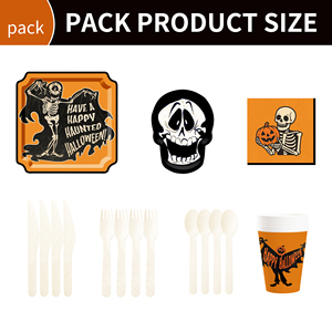 DAMAI Customized Halloween Theme Party Supplies with Skull Mask Disposable Party Paper Plates Napkins Cups Party Tableware Set - Product Image 6