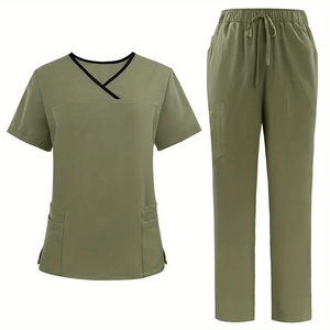 Ensemble de blouses médicales pour femmes, respirant, de haute qualité, doux, absorbant la transpiration, haut à manches courtes et col en V, poches plaquées, uniforme tissé - Product Image 6