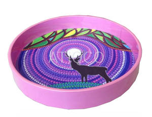 Nouveau plateau de fête rond imprimé multicolore dernier et moderne plateau de service élégant attrayant meilleure vente plateau en bois laqué - Product Image 1