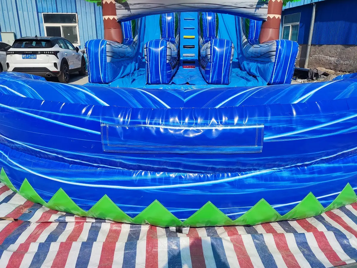 Factory customized kids heavy duty waterslides marble double lane inflatable palm tree water slide for adult