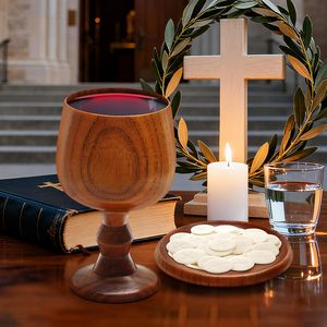 Calice de communion en bois fait main avec plateau, gobelet vintage pour cérémonie chrétienne (5,1 pouces) - Product Image 5