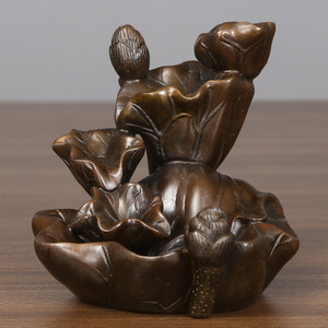 Brûleur d'encens à refoulement en laiton motif feuille de lotus, en cuivre, pour usage religieux, décoration intérieure, diffuseur d'aromathérapie - Product Image 3
