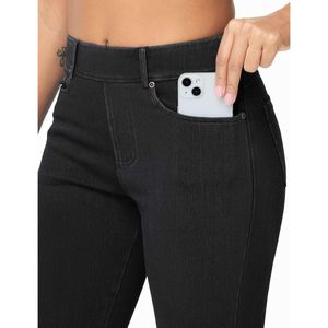 Pantalones vaqueros elásticos de mujer con corte acampanado, pierna ancha, estilo jeggings, con bolsillos, transpirables, de mezclilla, fáciles de poner. - Product Image 3