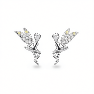 Orecchini a lobo E405 in oro bianco con ali di diamanti incastonate a pavé, design grazioso per donna, da indossare tutti i giorni - Product Image 1