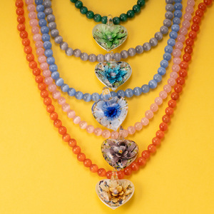 Colgante de corazón de cristal de color, <span class=keywords><strong>collar</strong></span> llamativo de flores, <span class=keywords><strong>collar</strong></span> de Gargantilla con cuentas de piedra de ojo de gato de piedra Natural - Product Image 4
