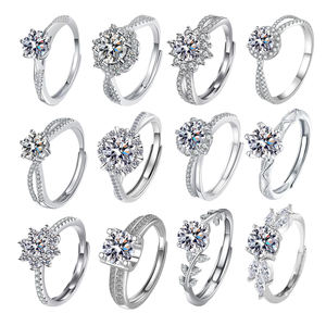 Anillo de Diamante <span class=keywords><strong>Moissanite</strong></span> de Corte Brillante de 1 Quilate, Chapado en Platino, Plata de Ley 925, Anillo de Compromiso Ajustable con Certificación GRA - Product Image 5