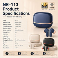 Earbud Nirkabel TWS Bluetooth 5.0, Earphone HiFi Stereo, Sentuh Pintar, Headphone In-Ear, OEM Logo Kustom, Grosir Pabrik NE113
