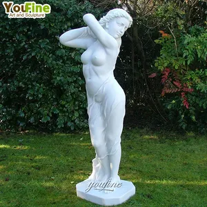 Outdoor Life Size Carving Witte Vrouw Steen Sculptuur Marmer Nude Lady Standbeelden