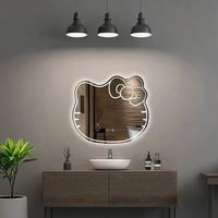 Miroir Mural Intelligent à Écran Tactile Sensible, Miroir de Maquillage LED avec Lumière, Verre Dimmable, Design Chat Mignon