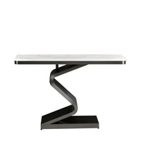 Table console moderne en acier inoxydable noir sur mesure, avec plateau en marbre naturel Picasso, pour appartement, villa, salon, facile à nettoyer