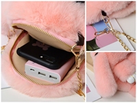 Sac bandoulière personnalisé en fausse fourrure de lapin écologique, luxueux, motif lapin endormi, vente en gros, accessoire pour tout-petit