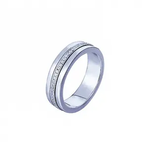 เซอร์โคเนีย Bold Band สเตอร์ลิงจริงเงิน Dainty แต่งงานแหวนหมั้น925เครื่องประดับเงินแหวนด้วยหินสีขาว