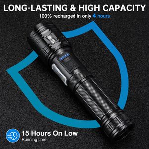 Linterna LED Recargable de Mano con Enfoque Ajustable y Zoom, 1000 Lúmenes, IP44 Impermeable, ABS, Alcance de Haz de +500m, Modo SOS, para Camping - Product Image 5