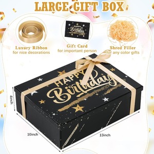 <b>Black</b> Happy Birthday Gift <b>Box</b>, with lid, gold <b>black</b> large luxury star shaped foldable paper <b>box</b>, customizable - Product Image 2