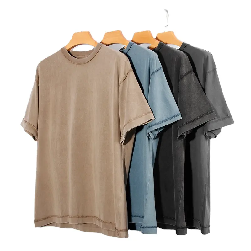 Customized Drop Shoulder Baggy Fit Basic Blank T-shirt Men Oversized Boxy Contrast Single Stitching T Shirt