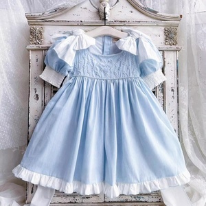 <span class=keywords><strong>Charlotte</strong></span> Boutique 2024 Collection d'été bébé bleu coton lin robe de bal pour filles ODM robe pour enfants perle perles solide - Product Image 4