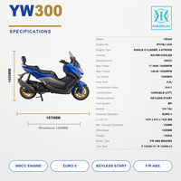 Scooter Maxi YW300 300cc, moteur refroidi par eau, freins ABS avant et arrière, vitesse maximale de 120 km/h, démarrage sans clé, EURO 5, vente en gros