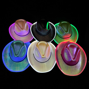 Chapeau de fête lumineux LED sans fil scintillant pour Halloween et l'hiver, en jean fluorescent arc-en-ciel, avec effet laser et changement de couleur - Product Image 1