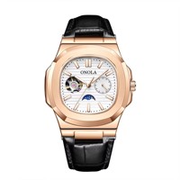 ONOLA 3855 Montre squelette de luxe pour homme, tourbillon mécanique de haute qualité avec phase de lune, étanche, affichage soleil-lune-étoiles