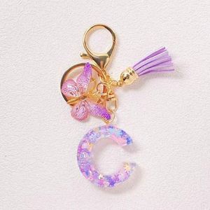 High Quality Butterfly Pendant 26 English Initial Letters Love Sequin Butterfly Keychain Girls Gift Colorful Bag Charm Keyrings - Product Image 4