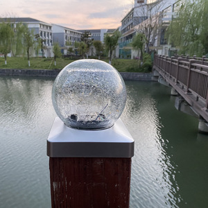 Solar Led Glass Ball <b>Post</b> Cap <b>Light</b> Water Resistant Outdoor Garden Wall Mount 12V Dc With Battery Included - Product Image 1