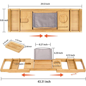 Bandeja de Bañera de Bambú Premium WDF, Bandeja de Baño Extensible de Lujo para Bañera con Soporte para Copas de Vino <span class=keywords><strong>y</strong></span> Soporte para Libros, Duradera <span class=keywords><strong>y</strong></span> Profesional - Product Image 2
