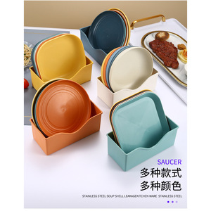 Wheat Straw Dish <b>Set</b> Round Solid Color Plate for Picnic and Dining Tables - Product Image 4