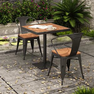 Ensemble table et chaises de jardin d'extérieur populaire, design industriel antique en métal carré, résistant à l'eau et au soleil, pour salon et <span class=keywords><strong>restaurant</strong></span> - Product Image 2