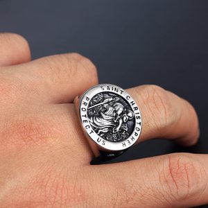 Punk Biker Christian Cross Statement Siegelringe St Christopher Schützen Sie uns Ring für Männer Edelstahl Religiöser Amulett ring - Product Image 4